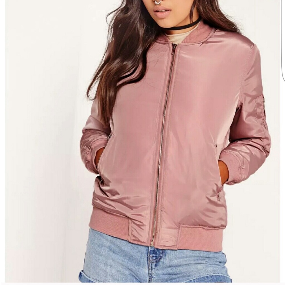 MISSGUIDED Satin Padded Bomber Jacket 8 Pink